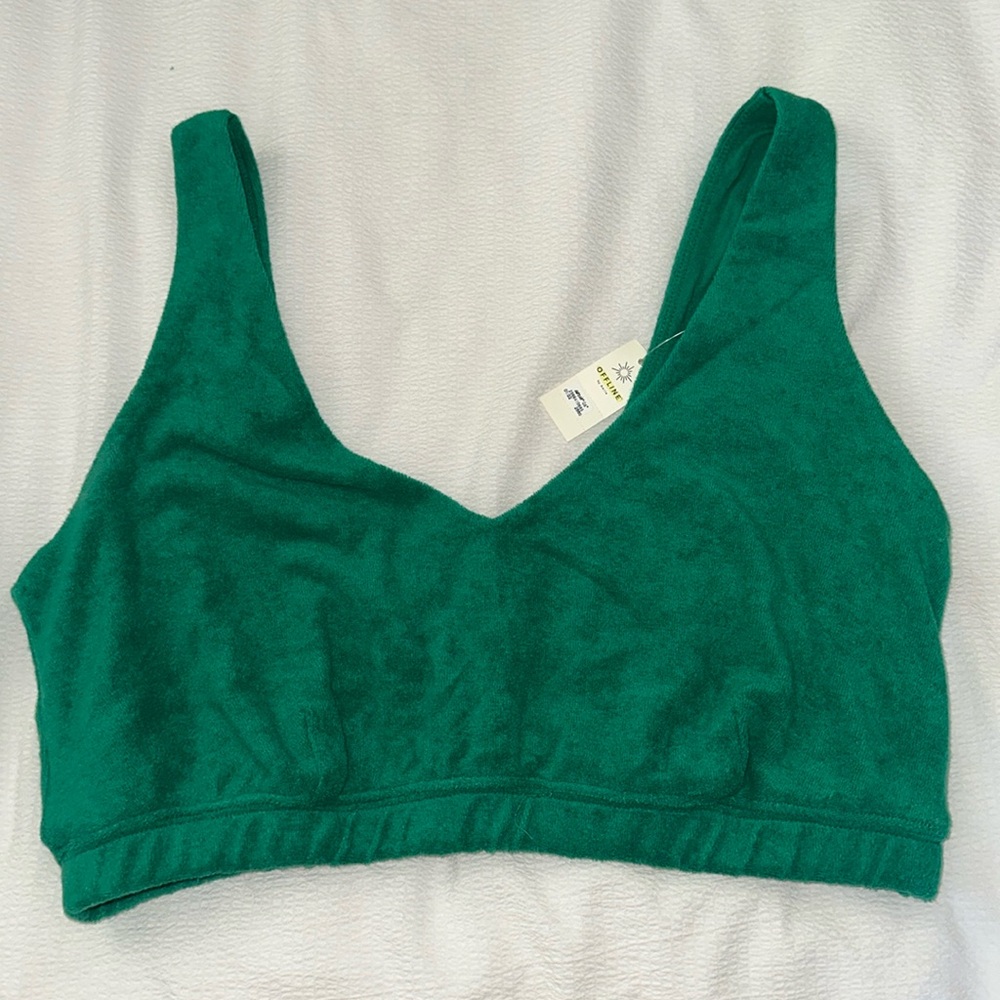 NWT Offline by Aerie Womens Recharge Least Support Green Terry Cloth Bralette